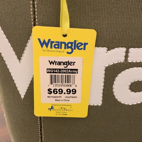 NWT Wrangler Leather Trim Canvas Tote Bag Shoulder Bag - Green - Picture 9 of 11